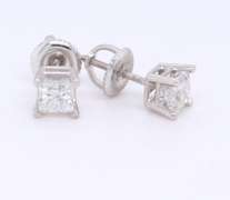Dazzling White Gold approximate 0.80ctw Princess Cut Diamond Stud earrings