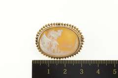 10K Yellow Gold Carved Farmhouse Scene Oval Cameo Pendant/Pin