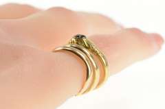 14K Yellow Gold Snake Serpent Emerald Cut Sapphire Ornate Ring
