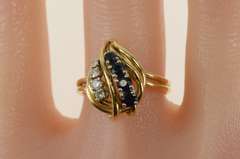 14K Yellow Gold Retro 1950's Sapphire Diamond Leaf Statement Ring