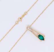 Charming Yellow Gold Marquoise Emerald and Diamond Bar Pendant on Chain