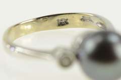 14K White Gold Pearl Diamond Three Stone Engagement Ring