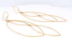 Simple Yellow Gold Long Marquise Link Dangle Earrings