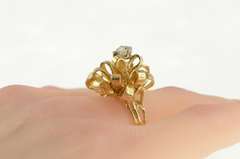 14K Yellow Gold 1950's 0.30 Ct Diamond Ribbon Cluster Cocktail Ring