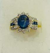21kt Solid Yellow Gold, Blue Sapphire, & Diamond Ring