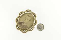 Gold Filled Victorian Mourning Photo Locket Fabric Case Pin/Brooch