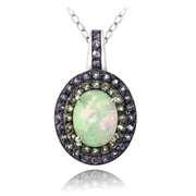 Sterling Silver Created White Opal, Amethyst & Peridot Oval Necklace
