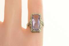 14K White Gold Art Deco Amethyst Ornate Filigree Statement Ring