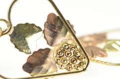 10K Yellow Gold Two Tone Black Hills Leaf Etched Dangle Earrings