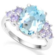 4.06 CT BABY SWISS BLUE TOPAZ & 2/3 CT TANZANITE 925 STERLING SILVER COCKTAIL RING