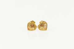 18K Yellow Gold Textured Heart Love Symbol Screw Back Stud Earrings