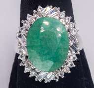 Dazzling Massive 10.50CTS Natural Emerald & Sapphire Ring, Sterling
