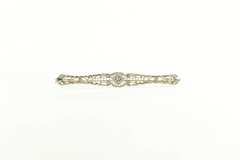 14K White Gold Art Deco Diamond Filigree Ornate Bar Pin/Brooch