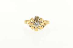 14K Yellow Gold Retro Geometric Grooved Solitaire CZ Cocktail Ring