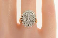 14K Yellow Gold 1.15 Ctw Pave Oval Diamond Cluster Statement Ring
