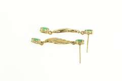 14K Yellow Gold Oval Emerald Diamond Accent Dangle Earrings