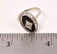 Lovely Onyx and Diamond Ring in White Gold