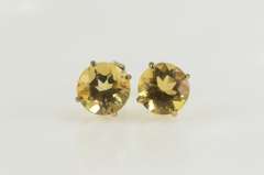 14K Yellow Gold Oval Syn. Citrine Solitaire Classic Stud Earrings