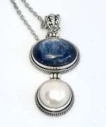 Handmade Balinese sterling silver Kyanite & Mabe Necklace