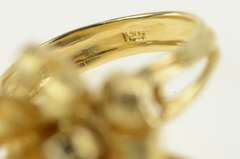 14K Yellow Gold 1950's 0.30 Ct Diamond Ribbon Cluster Cocktail Ring