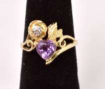 Amazing Amethyst Heart Ring in 14K Yellow Gold