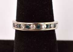 Wonderful White and Blue Diamond Band Ring in 14K White Gold