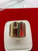14K YELLOW GOLD WIDE BAND WITH GARNETS