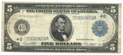 Collectible 1914 Series Large Size $5 Federal Reserve Note (4-D)