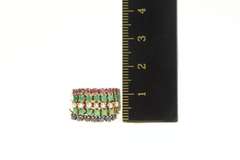 14K Yellow Gold 1960's Layered Emerald Ruby Sapphire Band Ring