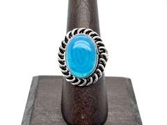 Oval Cut Blue Stone Ring in Tibetan Silver Rope Ring
