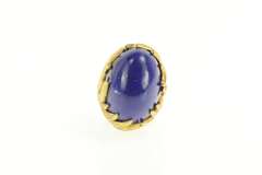 18K Yellow Gold Ornate Lapis Lazuli 1960's Leaf Floral Cocktail Ring