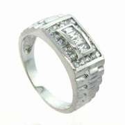 Mens Chunky Designer Inspired Band Sterling Silver Ring with Simulated Diamond CZ