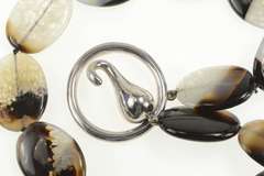 Sterling Silver Oval Agate Stone Hook Loop Statement Necklace