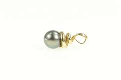 14K Yellow Gold Tahitian Pearl Inset Swirl Spiral Statement Pendant