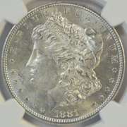 Blazing-white near Gem BU 1881-S Morgan Silver Dollar. NGC MS64