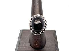 🕸 Spooky! 🕸 Oval Black Onyx Tibetan Silver Rope Design Ring