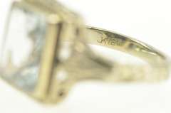 18K Yellow Gold Art Deco Emerald Cut Aquamarine Filigree Ring
