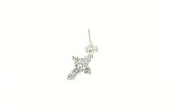 14K White Gold Classic CZ Cross Christian Faith Dangle Single Earring