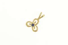 14K Yellow Gold Sapphire Three Petal Flower Clover Charm/Pendant