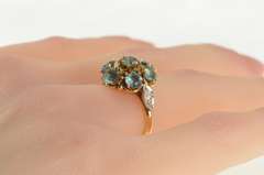 14K Yellow Gold Retro Blue Topaz Diamond Ornate Cocktail Ring