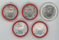 5 Diff. Gem BU $1 American Silver Eagles in holders 1993-2007