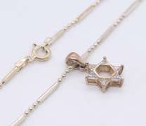 Vintage Sterling Silver Cubic Zirconia Star Pendant on Beads Silver Chain