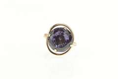 14K Yellow Gold 1930's Syn. Amethyst Swirl Cocktail Statement Ring