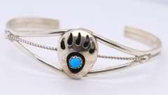 Vintage Sterling Silver American Indian Turquoise Cuff Bangle