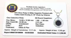 Enamoring Massive 10.00CTS Natural cabochon-Cut Star Ruby & White Sapphire Droplet Necklace in Vermeil