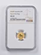 MS69 2018-P Australia $5 Gold Year Of The Dog 1/20 Oz. .999 Gold NGC