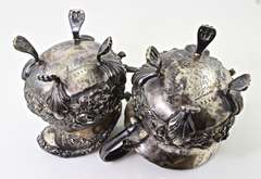 Intricately Hand-Chased Sterling Schofield Creamer and Sugar