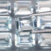 Large 6.40ct platinum blue emerald cut Aquamarine set