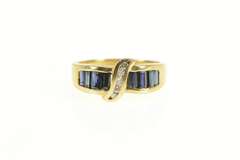 14K Yellow Gold Baguette Sapphire Diamond Wavy Statement Ring