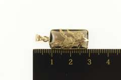 14K Yellow Gold Etched Flower Smoky Quartz Overlay Bar Pendant
